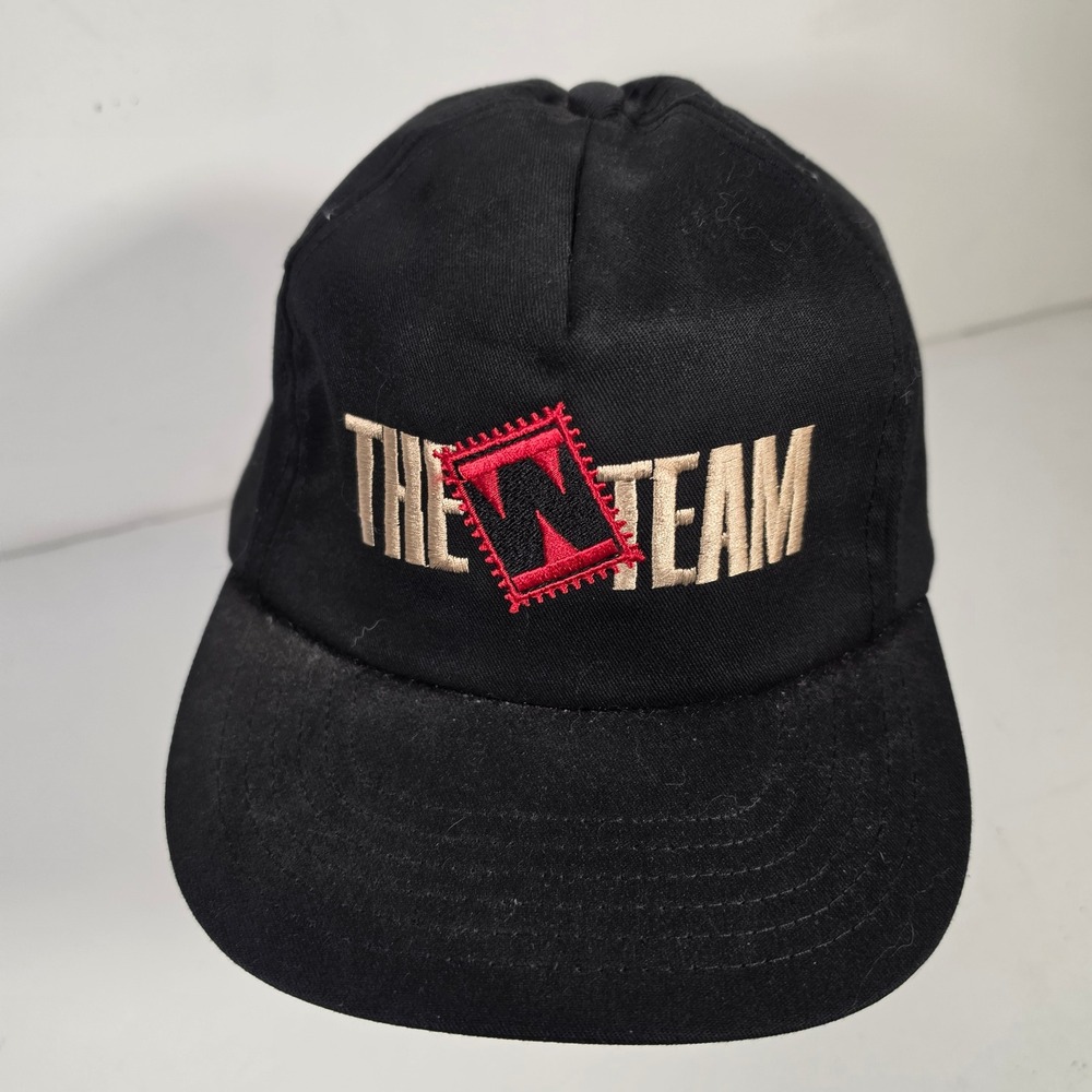 The N Team Black Baseball Cap with Leather Buckle Strap Adjustable Hat